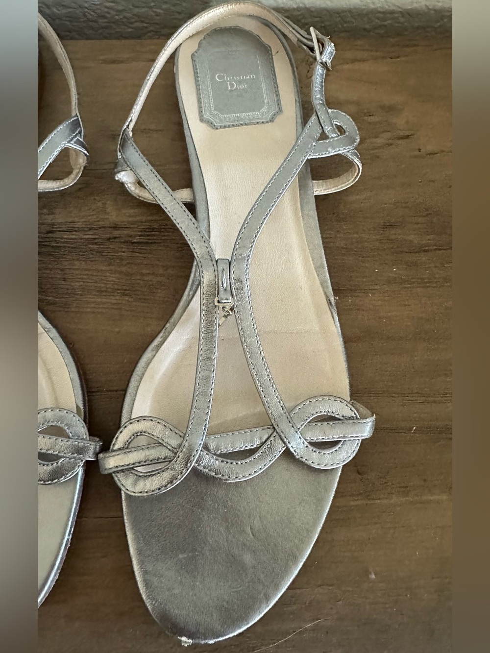 Dior Metallic Silver Loop-Strap Sandals - Picture 3 of 7